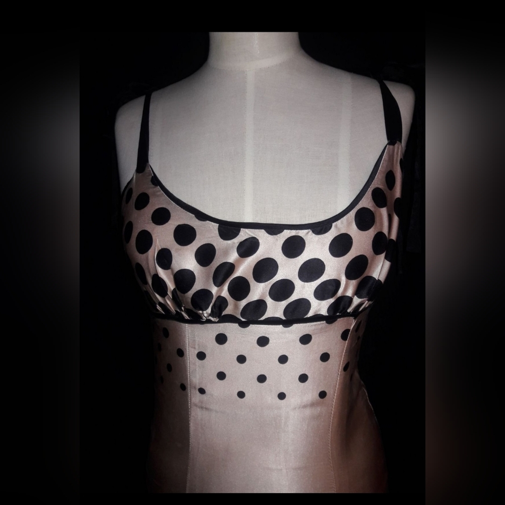 BEBE Blush Silk Polka Dot Dress W/ribbon Straps size S - Picture 2 of 10